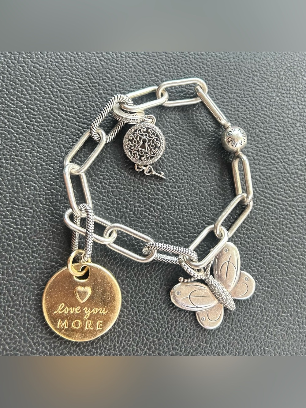 Pandora Ale 925 Ster Silver Charm Link Bracelet with925Gold Disc - Women Jewelry